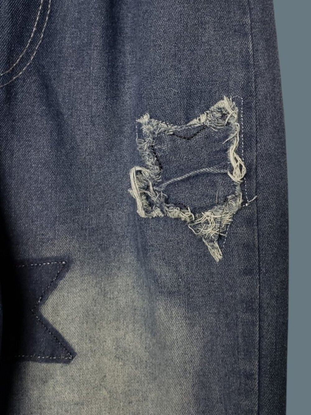 Star Patch Wide Leg WomenPants W/Elastic Waist Distressed Design Small - Picture 12 of 12